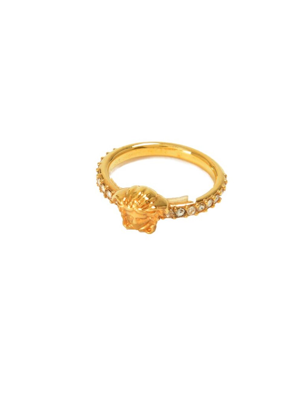Versace Gold Color Metal & Strass Medusa Head Logo Ring Italy Sz 21